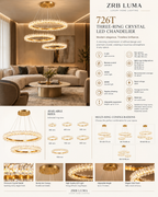 Regina | Gold Crystal LED Chandelier with Remote Control | ZRB LUMA